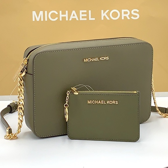 MICHAEL KORS LARGE EAST WEST CROSSBODY & Top Zip Coinpouch With ID Card OLIVE - Picture 2 of 16